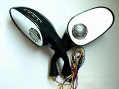Motorcycle rearview mirriors with MP3 and FM function in black color