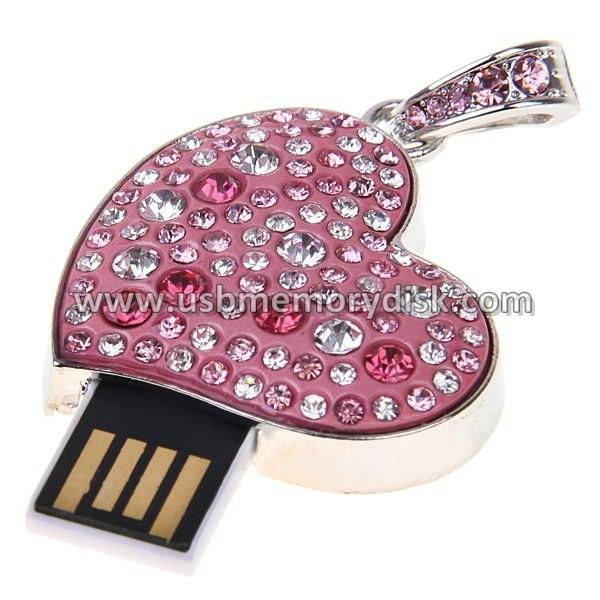 Jewelry Crystal Heart Shape USB Flash Memory Disk Pen Drive 2