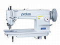 Single needle long arm top and bottom feed heavy duty lockstitch sewing machine