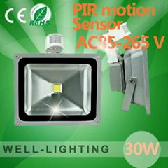 30W led flood light Pmotion sensor Pir,led light bulb with sensor,85V-265V/12V 