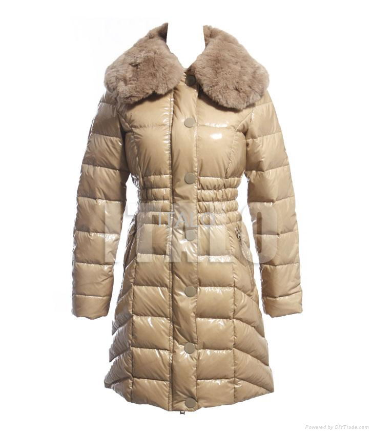 Woman Eiderdown Outwear Rex Rabbit Fur Collar 90%White Duck Down Long ...