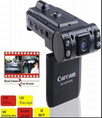 Road safety car camera with dural lens and 270 screen rotation