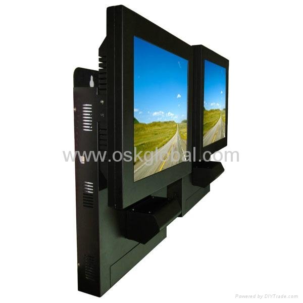 Slim designed wall mount touch screen kiosk with barcode reader