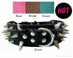 Spike leather pet dog collar 