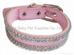 Rhinestone pu pet dog collars & leads