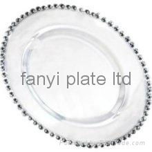 Silver Beaded Glass Charger Plates 13"