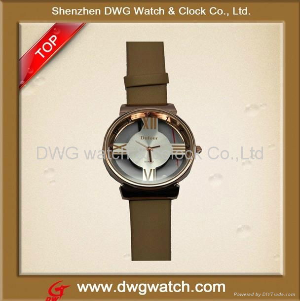 2012 Hot Sale Fashion Transparent Dial Leather Watch with PU Strap 2
