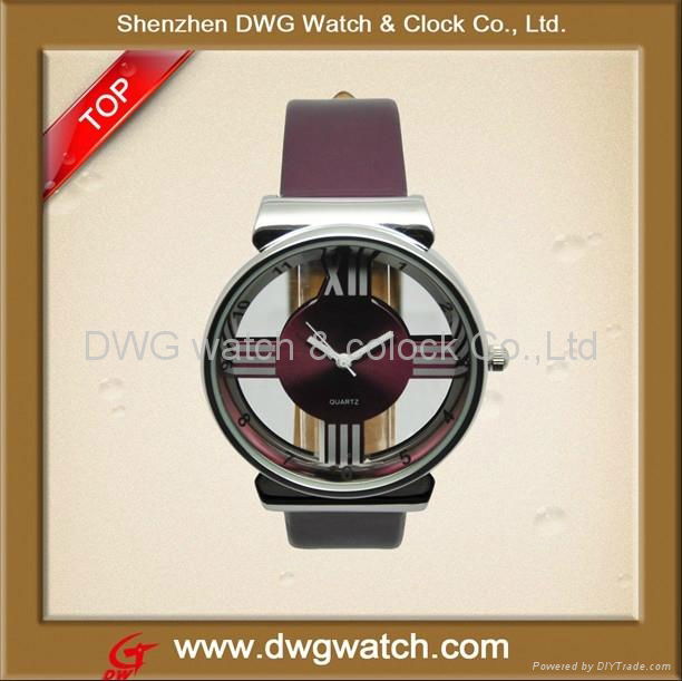 2012 Hot Sale Fashion Transparent Dial Leather Watch with PU Strap 3