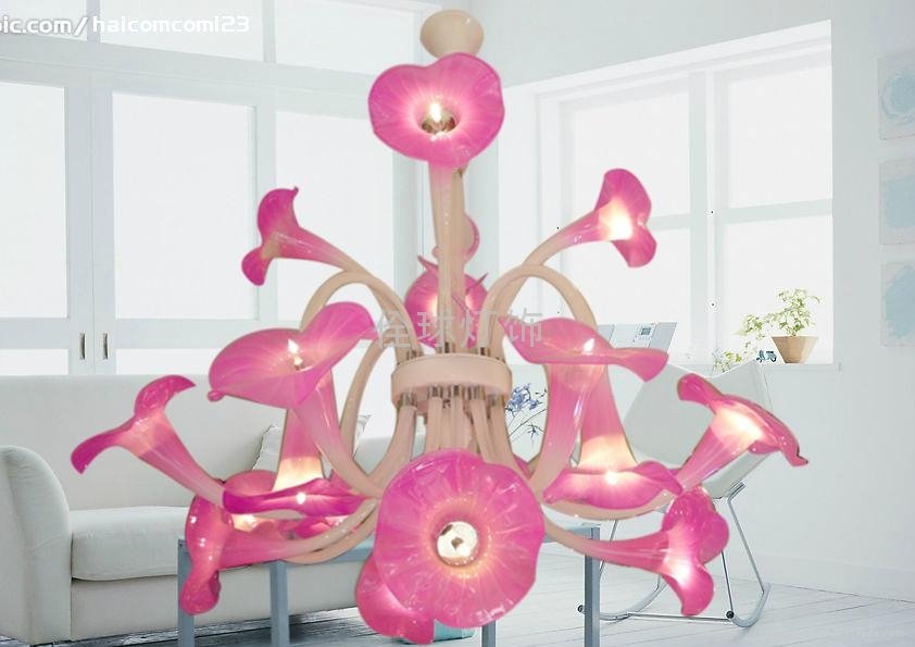 佺球欧式艺术玻璃粉红色客厅吊灯