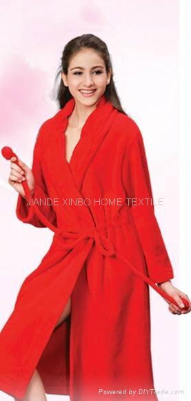 Red coral fleece bathrobe