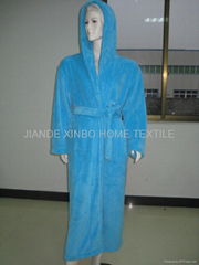 hooded blue coral fleece bathrobe