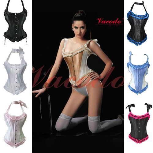 Sexy Boned Vintage Lace Up Corset G-String Lingerie Size S L M A810