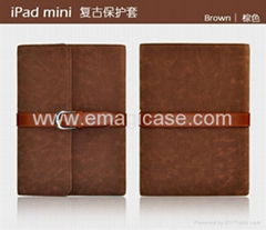 Retro leather strap case briefcase with buckle for iPad mini leather bag
