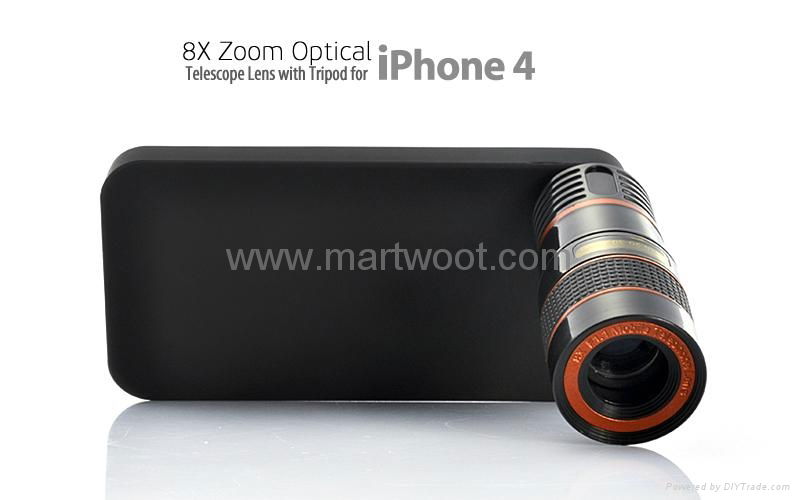 8X Zoom Optical Telescope Lens with Tripod For iPhone 4 3