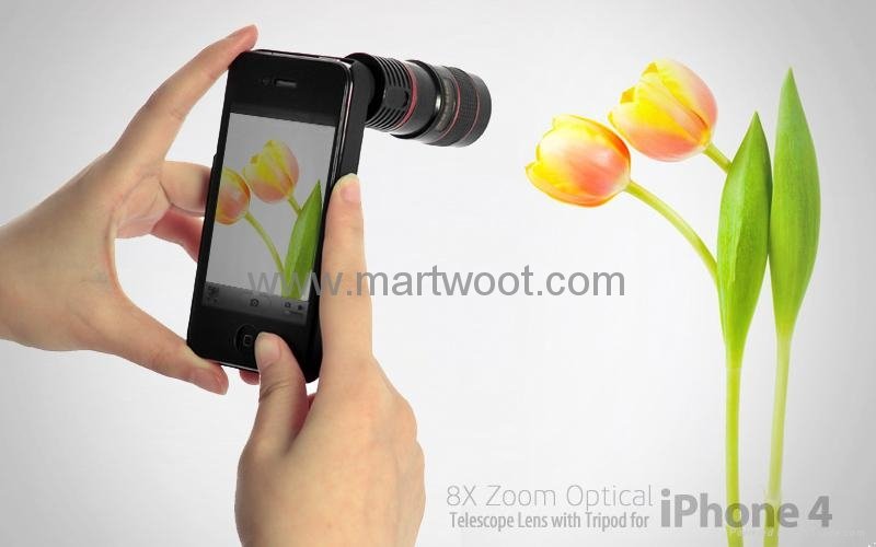 8X Zoom Optical Telescope Lens with Tripod For iPhone 4 4