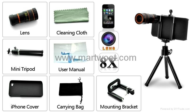8X Zoom Optical Telescope Lens with Tripod For iPhone 4 5