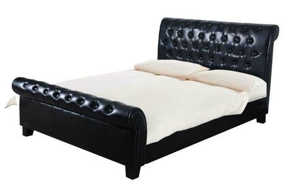 Upholstered PU Leather Scroll Bed