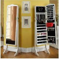 Wooden jewelry armoire with dressing mirror 