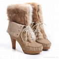 2011冬季新款奢華皮草靴防水台粗高跟短靴真皮兔毛靴288元