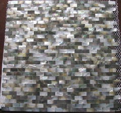 Brick Black lip shell mosaics on mesh with gap