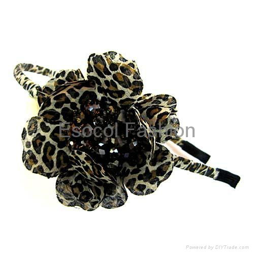 Leopard fabric flower headband