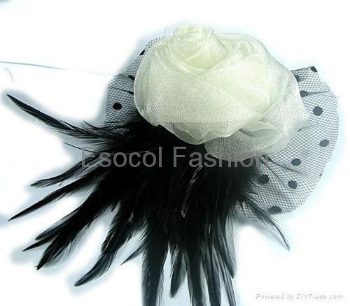 Fabric flower with feather brooch 2