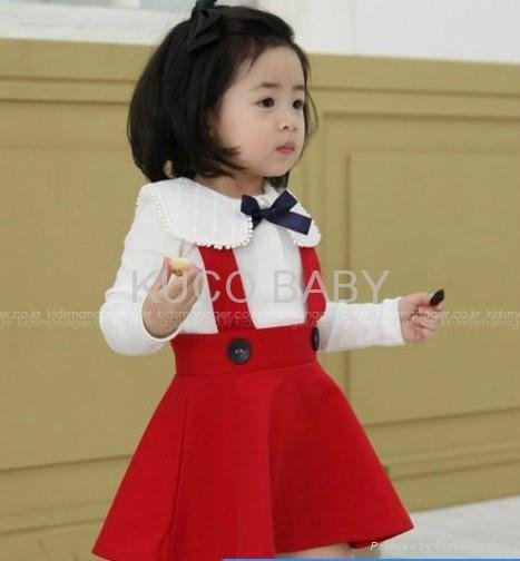 White T-Shirt and Red Preppy Style Overalls Baby Suit 80-120cm