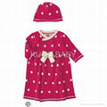 Tide Literary Baby Suit ( Hat and Dress) Deeppink with White Polka Dot 80-100cm 2