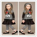 5sets/lot Baby Girls Set Striped Headband+ T Shirt +Skirts