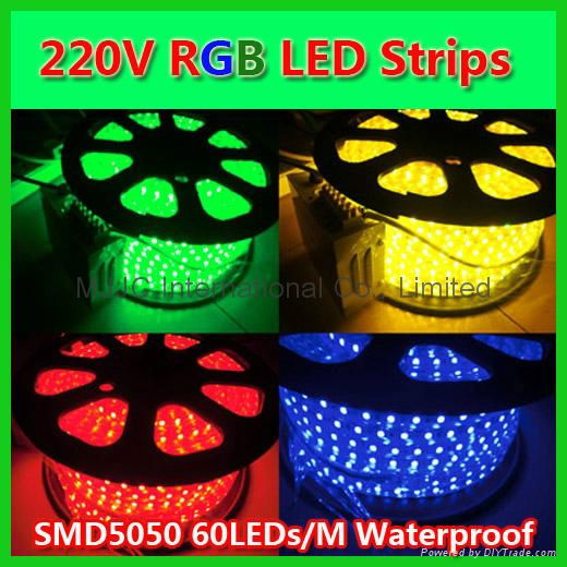 220V SMD5050 60LEDs/M RGB LED Strips 