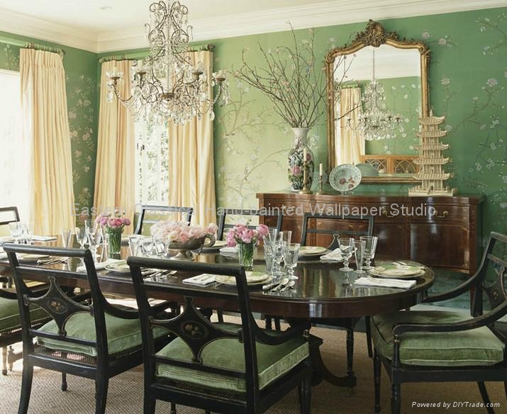 Hand Painted Wallcovering Chinoiserie Wallpaper Silk Fabric