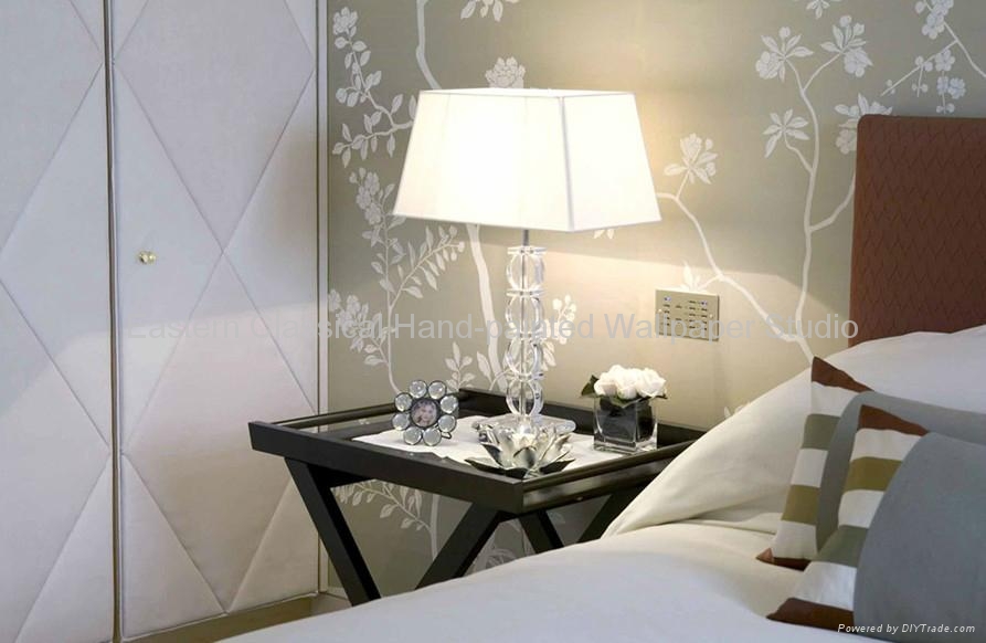Hand Painted Wallcovering Chinoiserie Wallpaper Silk Fabric Hand Painted Wallcovering Chinoiserie Wallpaper Silk Fabric 4