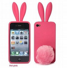 Rabbit Ear Tail Soft Silicon Silicone Protect Case For iPhone 4 4G 