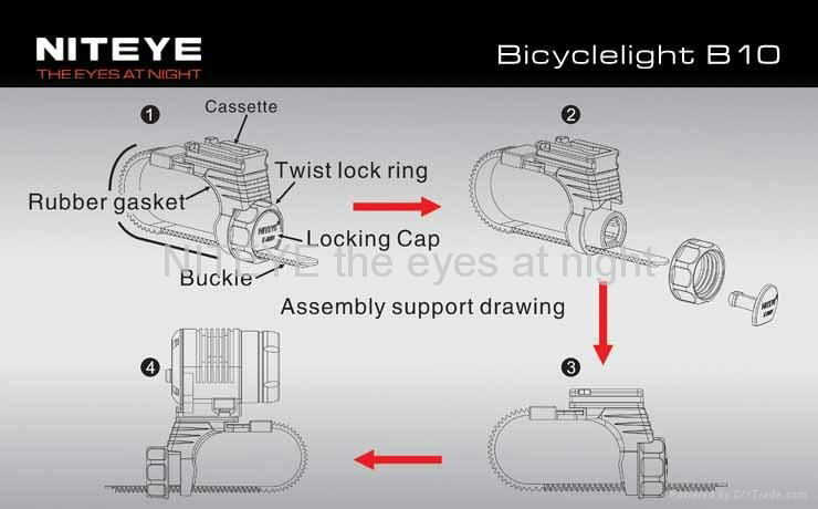 Niteye 600 lumens B10 LED bicycle light red with battery pack 4