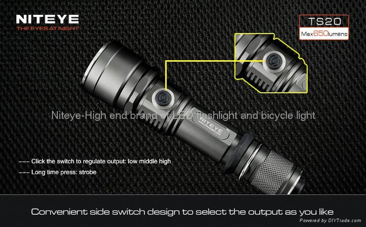 NITEYE 650 lumens side switch reversal battery tactical flashlight  TS20 4