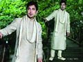 Indian wedding wear 5045 - Off White Brocade Kurta Pajama  1