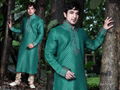 Indian ethnic wear 5051 - Turquoise Brocade Kurta Pajama 1