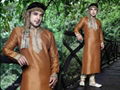 Indian ethnic wear 5057 - Mustard Brocade Kurta Pajama 1