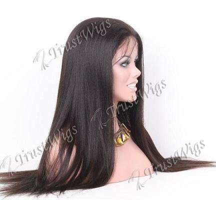22inch natural black light yaki indian hair full lace wig-gf 2