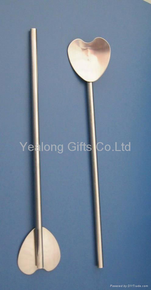 Novel heart-shape handle straight stainless steel bar stirrer 3