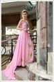 High quality Satin A-line V-neck Brush Train pink prom gown dress