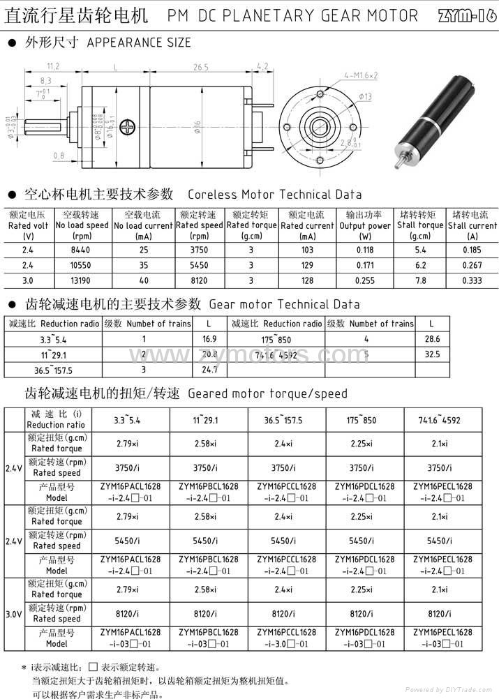 Planetary Gear Motor DC 2.5V,16mm  ZYM-16 3