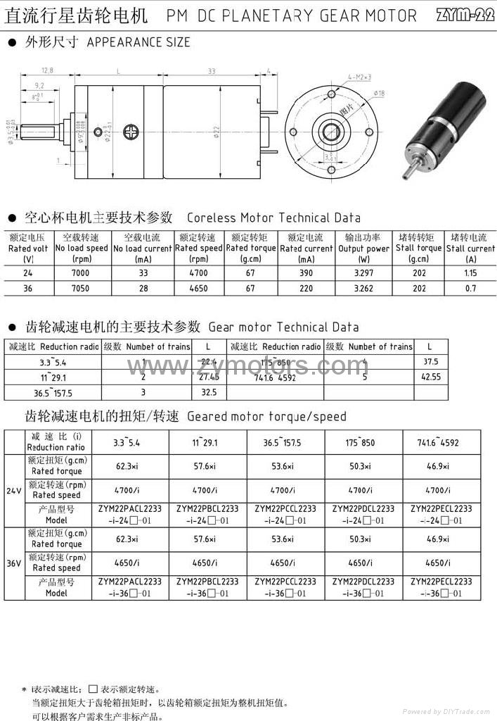 planetary gear motor Dc 12V,22mm,ZYM-22 3