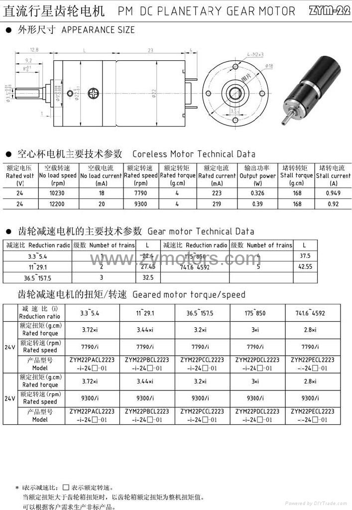 planetary gear motor Dc 12V,22mm,ZYM-22 5