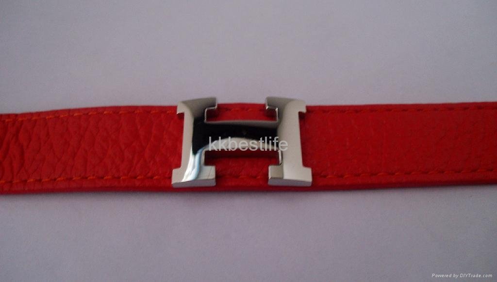 genuine leather stainless steel bracelet   with popular H design 
