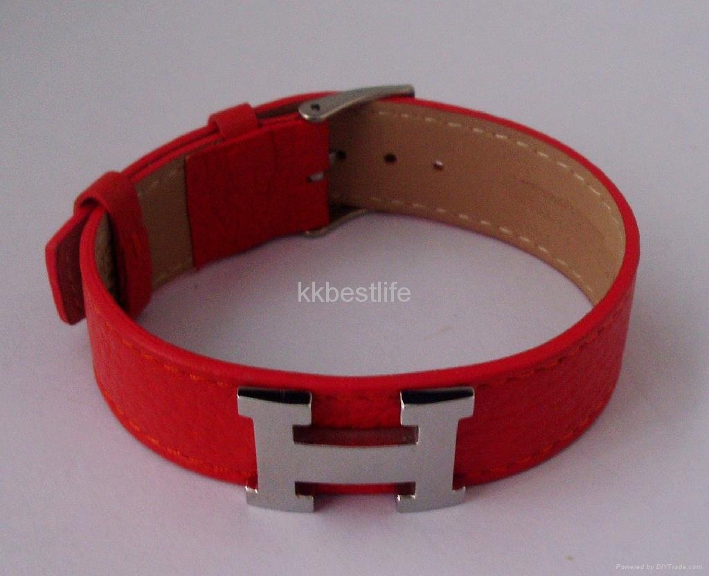 genuine leather stainless steel bracelet   with popular H design  2