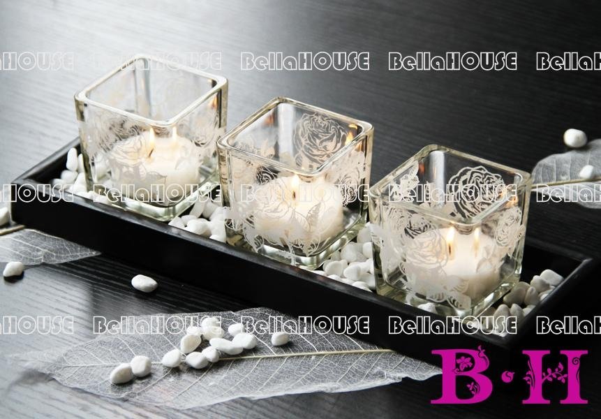 10BH8104 set of 3 square glass candle holder