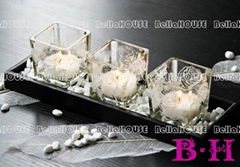 10BH8104 set of 3 square glass candle