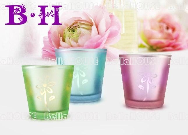 11BH10004 Flower pattern glassc candle holder 2