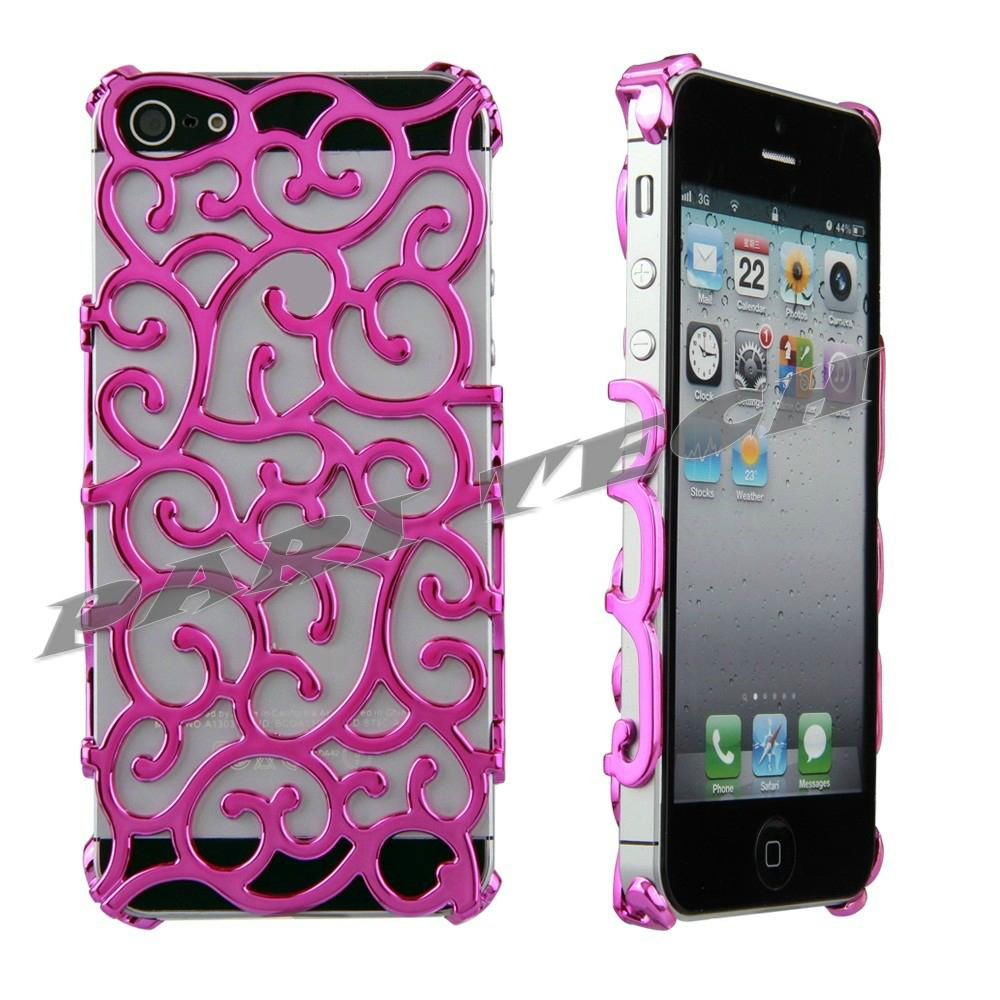 iPhone5 Case Pink Electroplating Hollow Pattern Hard Back Skin Case Cover  4